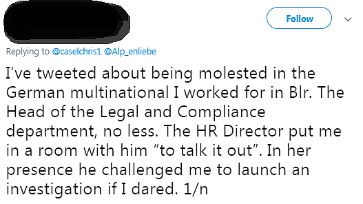 Several female survivors have taken to Twitter to speak about sexist and ineffective HR practices at the corporate workplace.