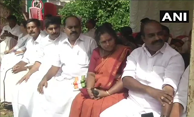 Congres Party leaders protesting in Nilakkal against the entry of women in the Sabarimala temple.