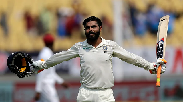 Ravindra Jadeja scored his first Test century against West Indies in Rajkot in 2018.