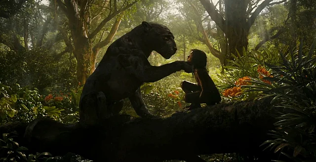 Rohan Chand as Mowgli with Christian Bale as Bagheera in Netflix’s <i>Mowgli</i>