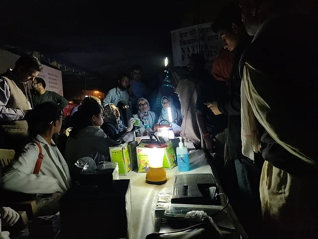 Doctors attending to farmers at the protest venue on Thursday night. 