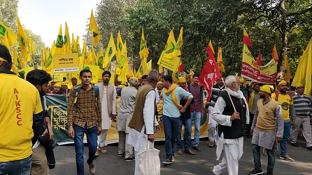 Farmers marching towards the Parliament street.