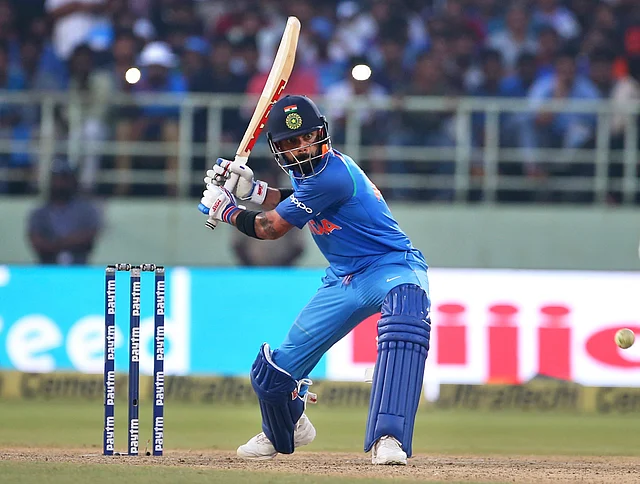 Virat Kohli prepares to hit a ball during India’s 2nd ODI against West Indies at Vizag