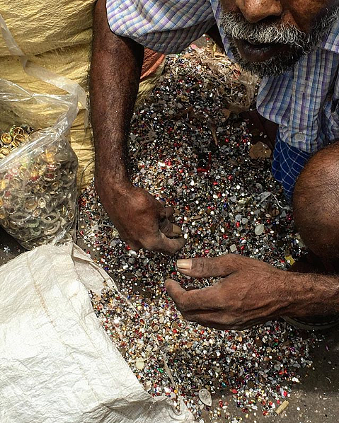 Stones and imitation jewellery being sorted to be reused at Zaveri Bazaar 