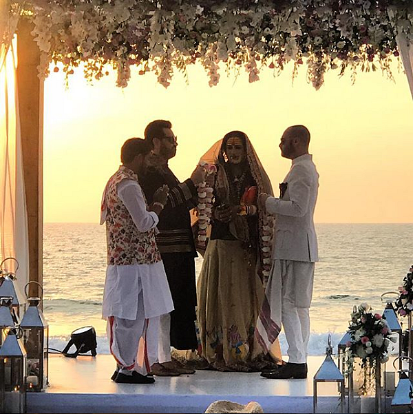 The celebration included a beautiful garland exchange.