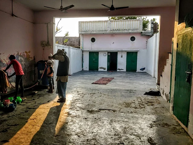 Young boys just after the afternoon namaaz at the mosque in Nayabans village.