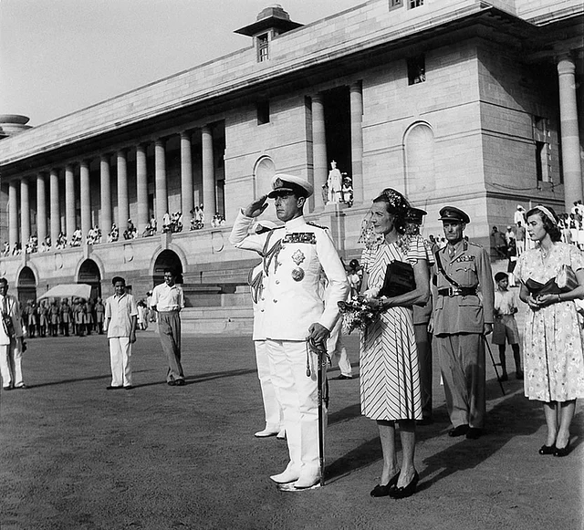 Lord Mountbatten taking the salute at the Guard of Honour, Rashtrapati Bhawan, when leaving office as Governor-General in June, 1948