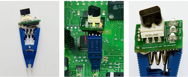 Criminals could use a clip-on device (in pic) that clips directly to the memory chips that record the votes inside the EVM to change the votes recorded in the EVM