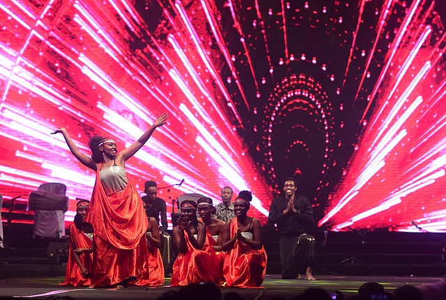 Student dancers from Rwanda perform on the occasion of Africa Day at the 9th edition of Vibrant Gujarat Global Summit-2019 in Ahmedabad, on 19 January.