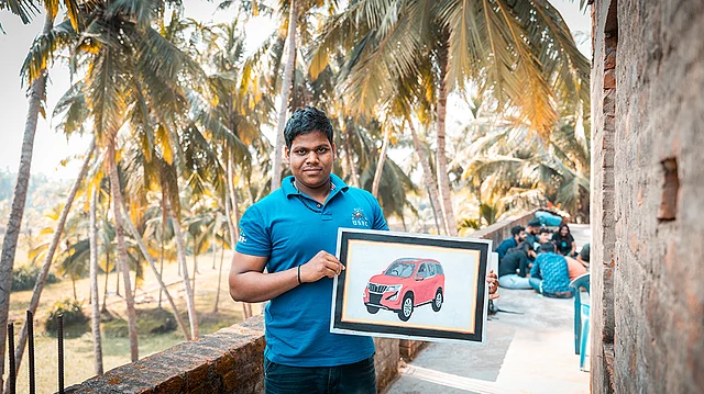The Mahindra XUV500 painted on a Pattachitra scroll.