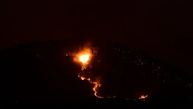 Fire raging in Bandipur Tiger Reserve.