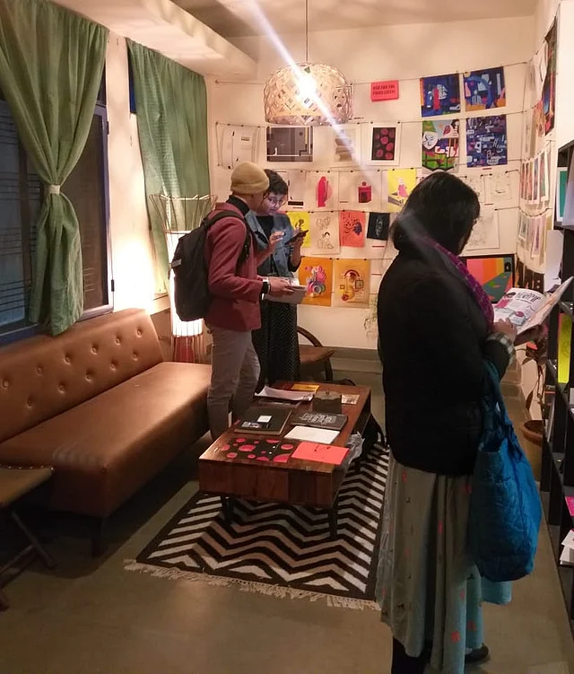 The reading room full of posters and zines.
