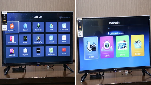 The Samy 32-inch smart TV lets you connect devices like Amazon Fire Stick. 