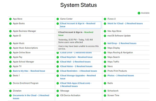 Various products of iCloud were not accessible to users.
