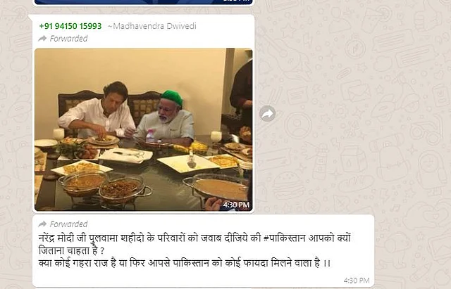 The picture in question has been making rounds on WhatsApp in light of the Pulwama attack . 