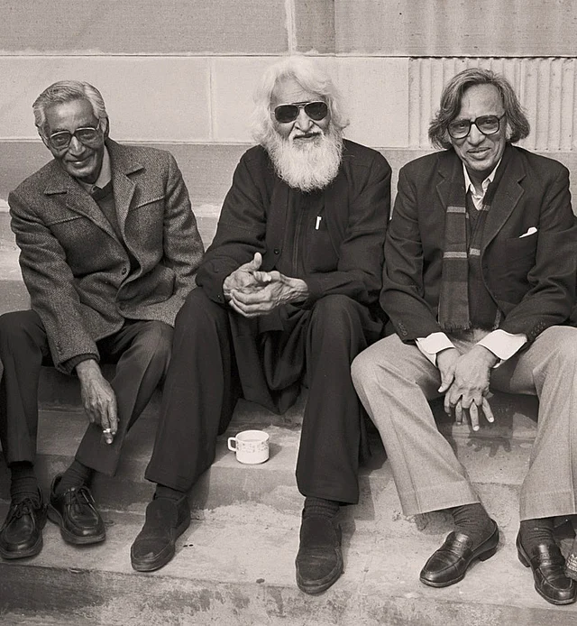 MF Husain with peer artists Ram Kumar and Tyeb Mehta.
