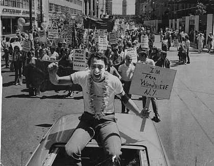Harvey Milk at San Francisco gay parade in 23 June 1978.