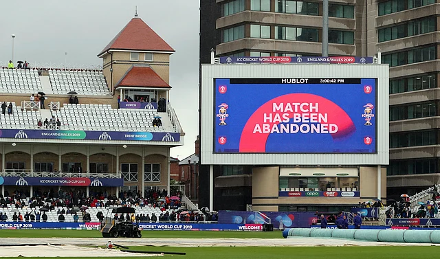 The Cricket World Cup match between India and New Zealand at Trent Bridge in Nottingham, Thursday, June 13, 2019, called off due to rain.