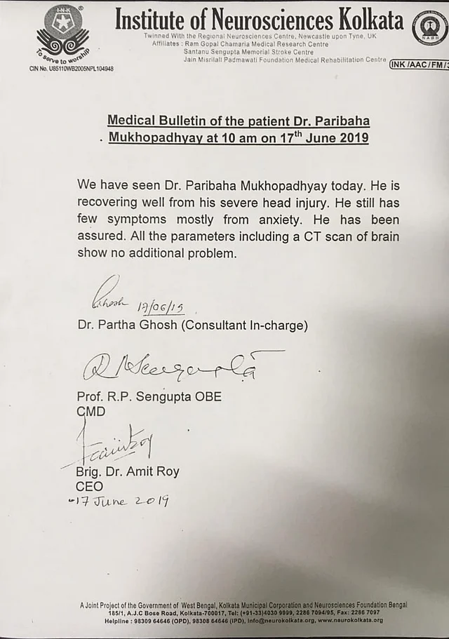 The medical bulletin of Dr Paribaha as of 10 am on 17 June.