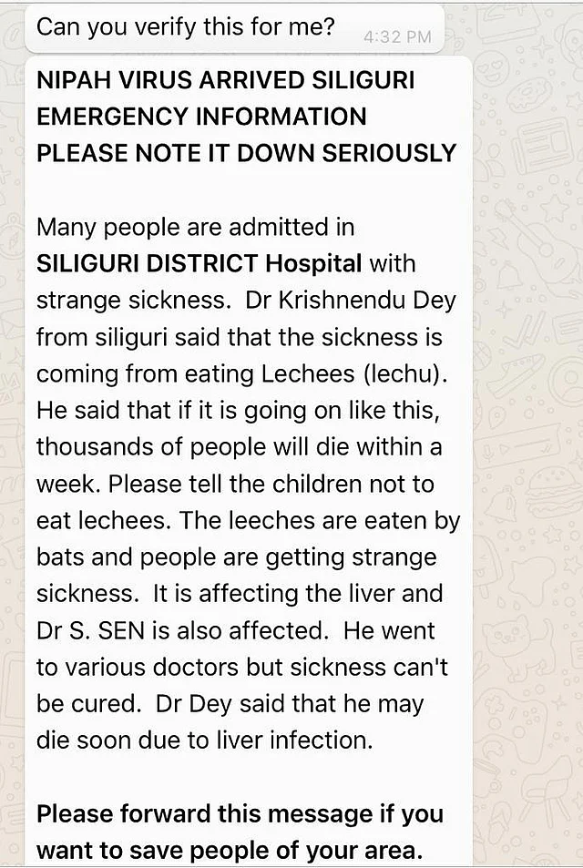 WA forward with misinformation regarding Nipah virus.