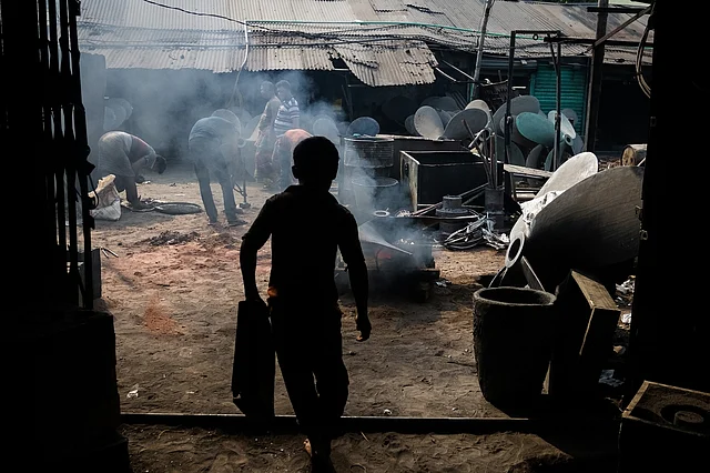 At brick kilns, each family is considered a unit and they work together to pay off the advance they received. It is a common sight to find children ‘helping out’ with the tasks.