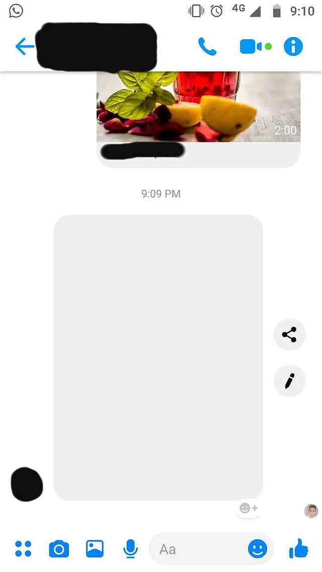 Screenshot showing outage on Facebook Messenger