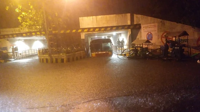 Flooding underneath a bridge in Dahisar.