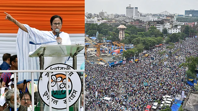 Mamata Banerjee addresses a massive crowd in the heart of Kolkata on 21 July.