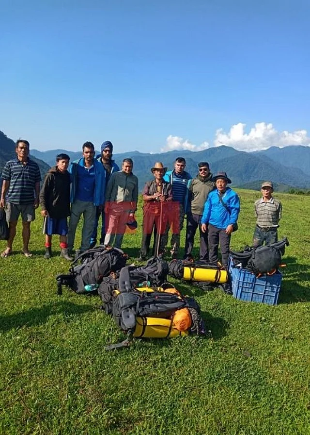 The search and rescue team after being airdropped near the crash site in Arunachal Pradesh, on 12 June.
