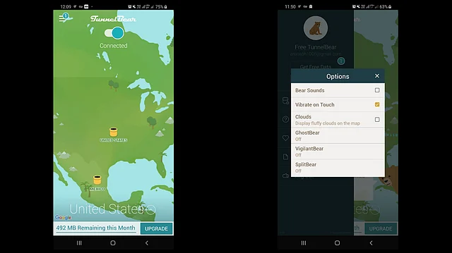 The user interface of TunnelBear resembles a game rather than a VPN connection app.