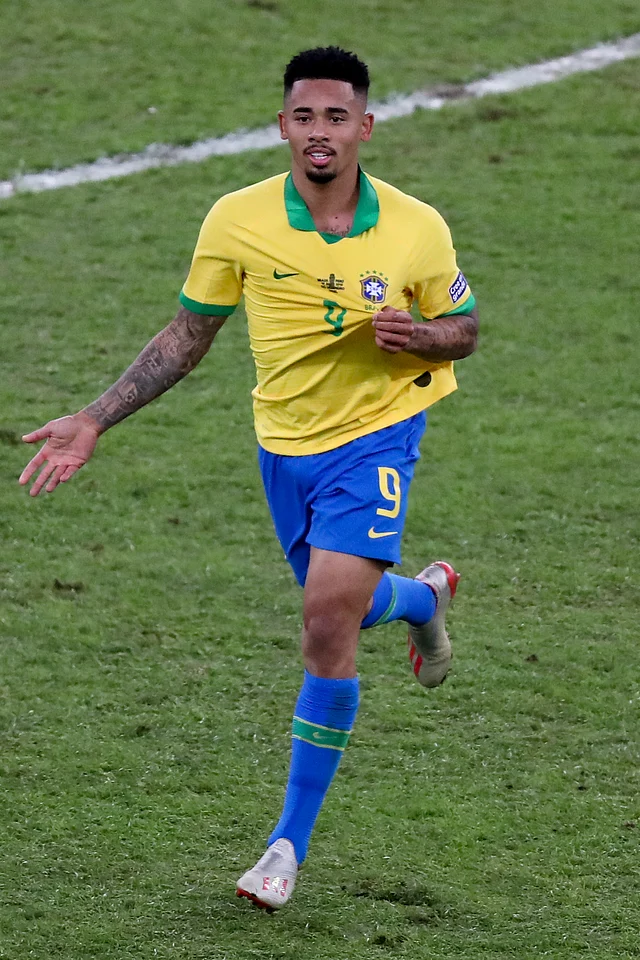 Brazil’s Gabriel Jesus celebrates scoring his side’s second goal against Peru during the final football match of the Copa America.