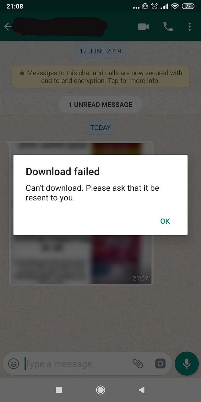 Screenshot showing outage on WhatsApp