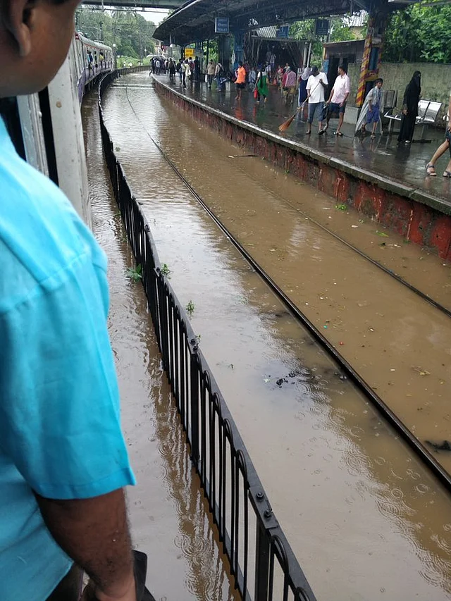 Flooded tracks at Mankhurd station.