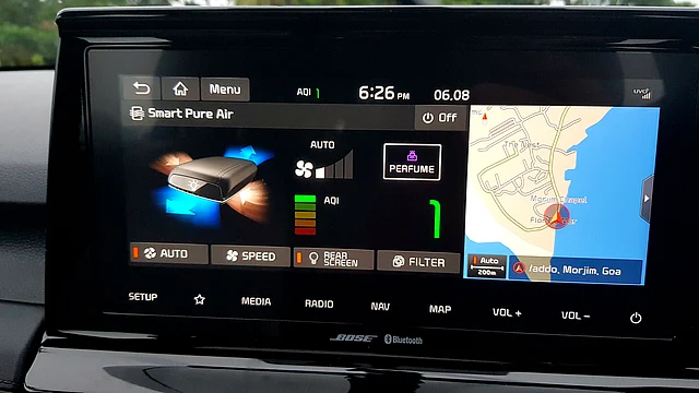 The top variants of the Kia Seltos get a Bose system that even features controls for an air purifier and perfume control.