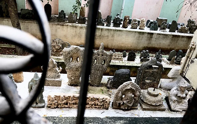 Sculptures from across South India, outside the building exposed to the elements.