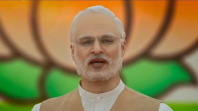 Vivek Oberoi as Narendra Modi in <i>PM Narendra Modi</i>.