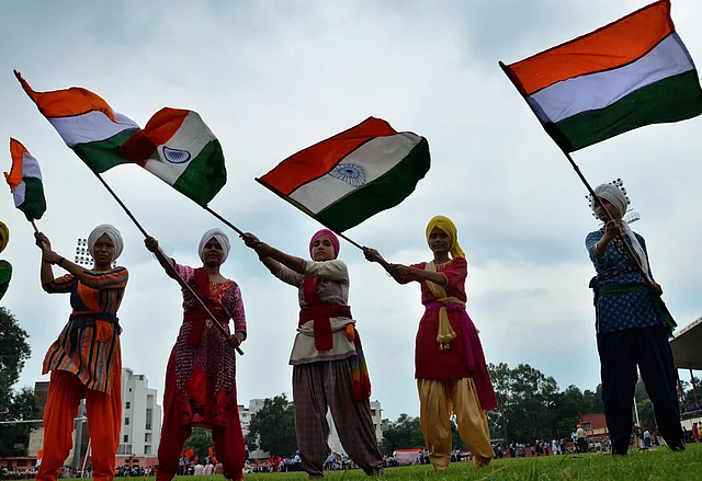 Students rehearse for Independence Day proceedings in an Amritsar school.