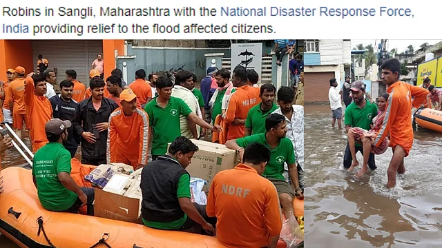 Robins assist NDRF personnel in Sangli, Maharashtra.