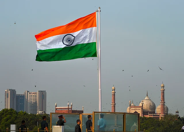 An Indian flag hoisted at the Red Fort, where the prime minister’s speech will take place.