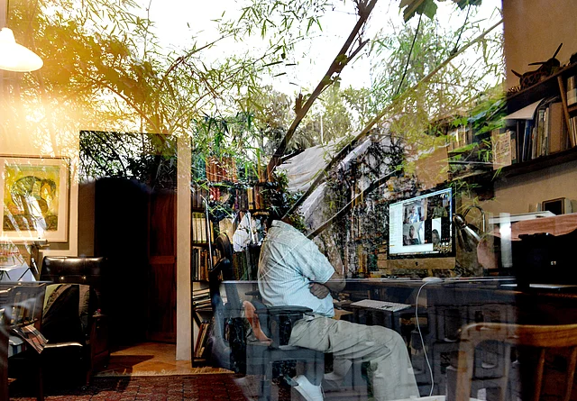 Indian filmmaker and environmentalist, Pradip Krishen in his study. Chanakyapuri, New Delhi, 2019.