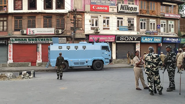 Security personnel in the streets of Kashmir. 