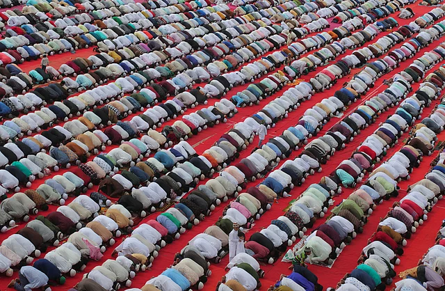 Muslims offer Eid al-Adha prayer in Hyderabad.
