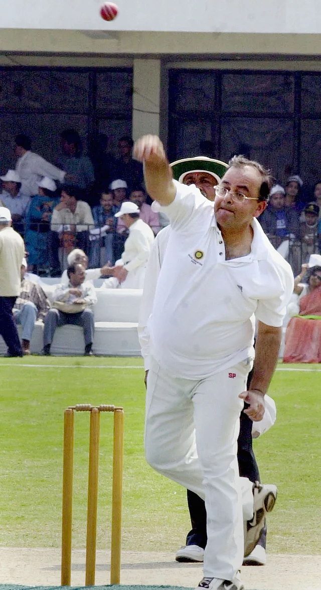In this 3 March 2005 file photo, Supreme Court Bar Association team member Arun Jaitley is in action during a friendly cricket match against chief justice eleven at Firoz Shah Kotla.