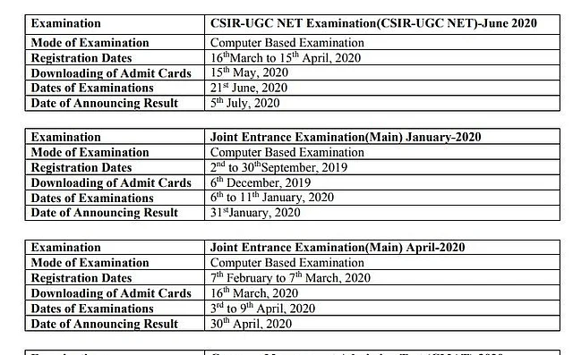 NTA released examination dates for major competitive exams.