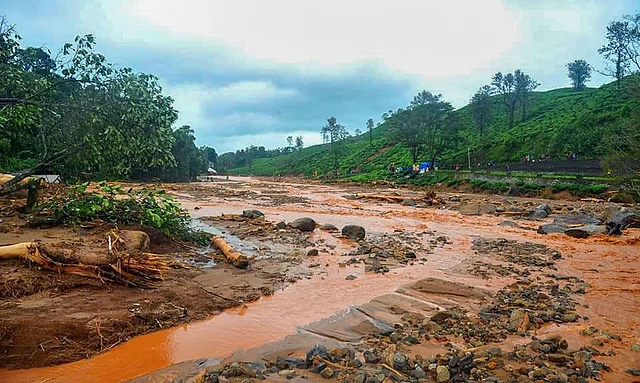 Landslide affected area that was washed away following incessant rainfall at Meppadi in Wayanad, on 9 August 2019.