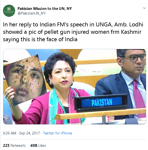 Maleeha Lodhihad earlier claimed that the image of Palestinian victim was from Kashmir.