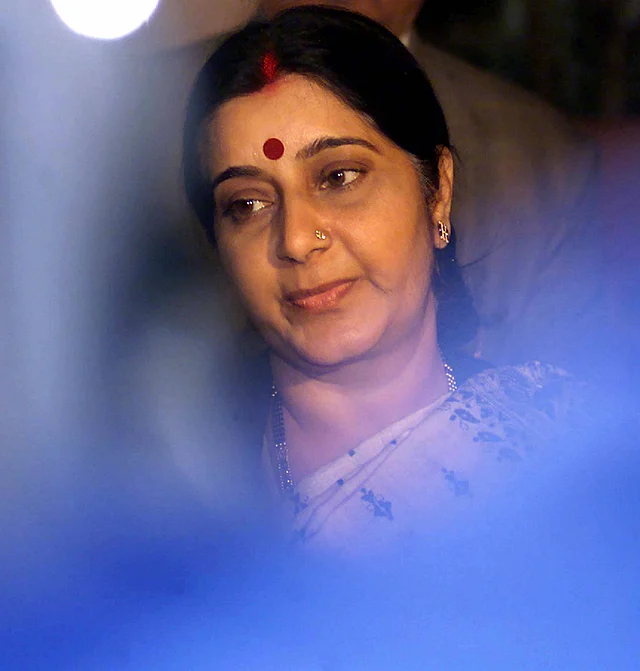 Sushma Swaraj photographed during a dinner in New Delhi on 1 December 2003.
