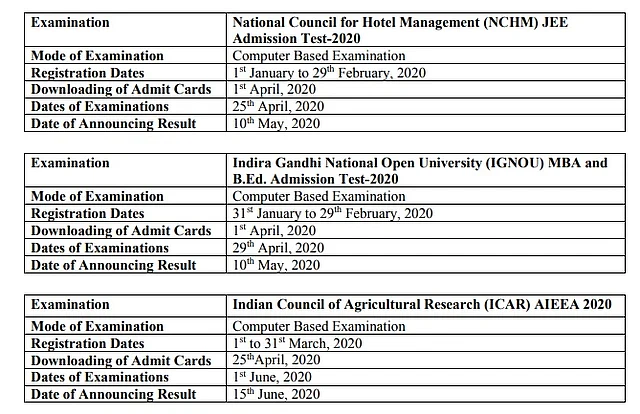 NTA released examination dates for major competitive exams.