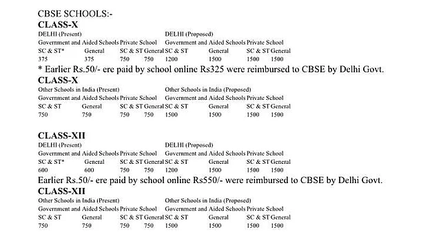 Screenshot of the new CBSE fee structure.