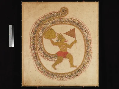 Hanuman Bearing the Mountaintop with Medicinal Hears.